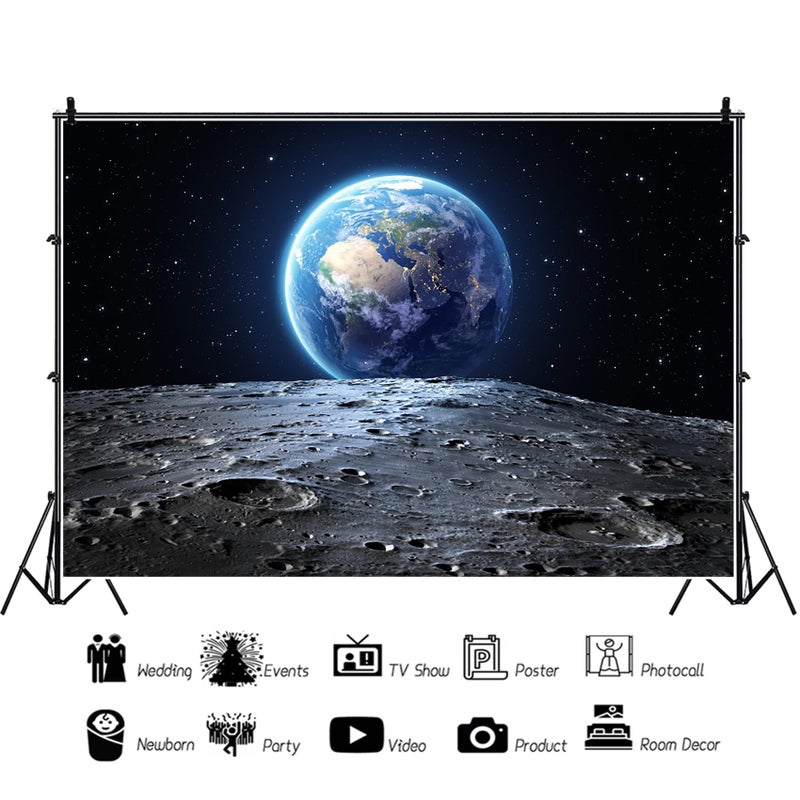 Baocicco 7x5ft Vinyl Cosmic Sky Backdrop Galaxy Photography Background Blue Earth Seen from The Moon Surface Mysterious Stars Boy Room Indoor Decors Wallpaper Children Adults Portrait Photo Studio - Image 5